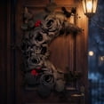 thumbnail image 3 of Black Rose Moon Wreath, Gothic Crescent Moon Eucalyptus Wreath with Red Berries, Halloween Black Floral Wreath for Front Door Wall Decor, 3 of 8