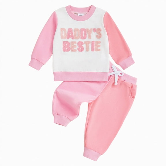 felwors Toddler Baby Girl Clothes Daddy's Bestie Outfits Letter Fall Winter Sweatshirt Sweat Pant Newborn Tops Pant Set (Red,6-12 Months)