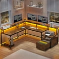thumbnail image 3 of L Shaped Desk with Power Outlet and LED Lights, Corner Computer Desk with File Drawer for Home Office,  Gaming Desk,  Rustic Brown, 3 of 11
