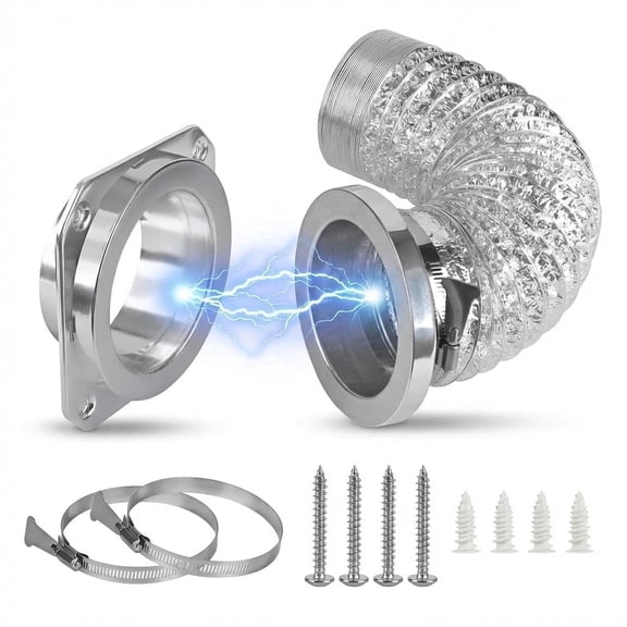 Magnetic Dryer Vent Connector, DV180 Airtight Seal Dryer Vent Kit, Strong Magnet, Magnetic Dryer Vent Connector Kit Including A 2.6ft 4" Duct and Two Clamps