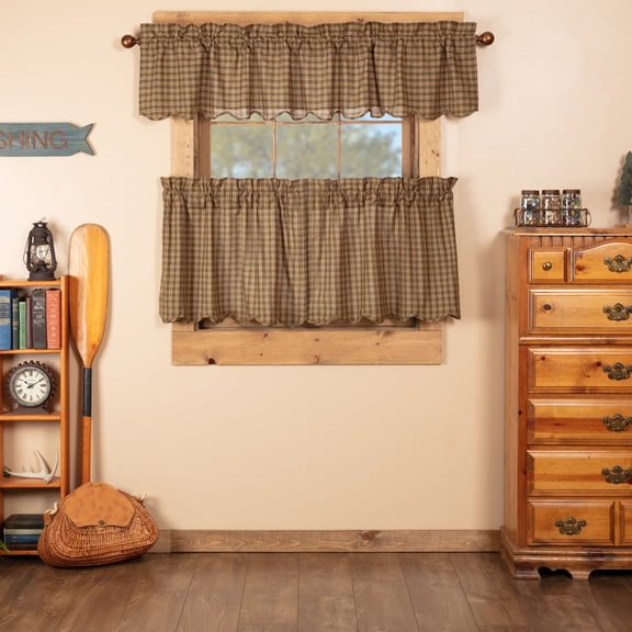 VHC Brands Cedar Ridge 3 PC Cedar Green Curtain Set (1 Valance 16x72 and 2 Tier 24x36)