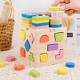 thumbnail image 1 of Colorful Geometric Shape Blocks and Sorting Cube Box Safe Wooden Material Shape Color Sorting Toy for Kids Educational Gifts, 1 of 8