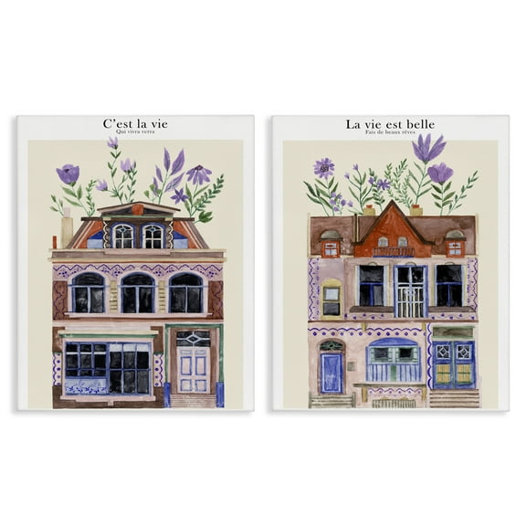 Stupell Industries Floral Houses Architecture Scenic & Cityscapes Painting Wrapped Canvas Art Print Wall Art, 16 x 20, Set of 2