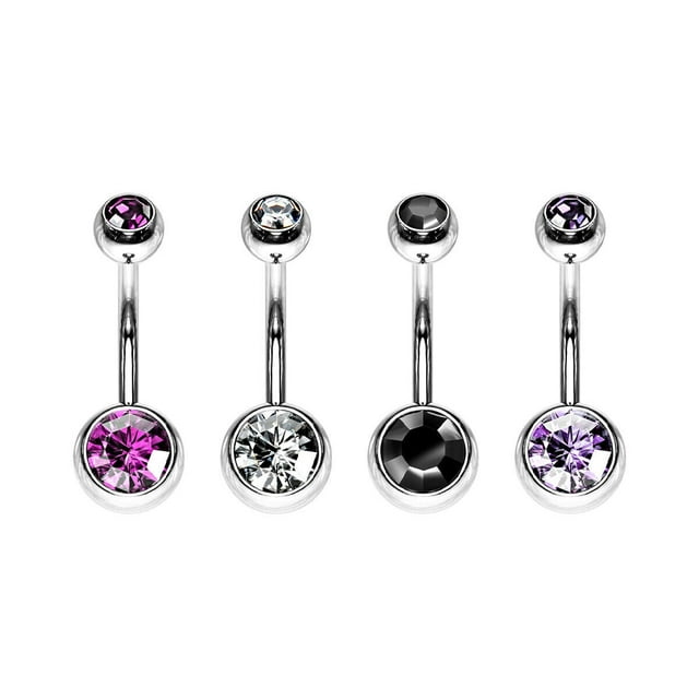 Luxe Modz 4PCS 14G Belly Button Rings Surgical Steel Double CZ Navel Ring Piercing Jewelry