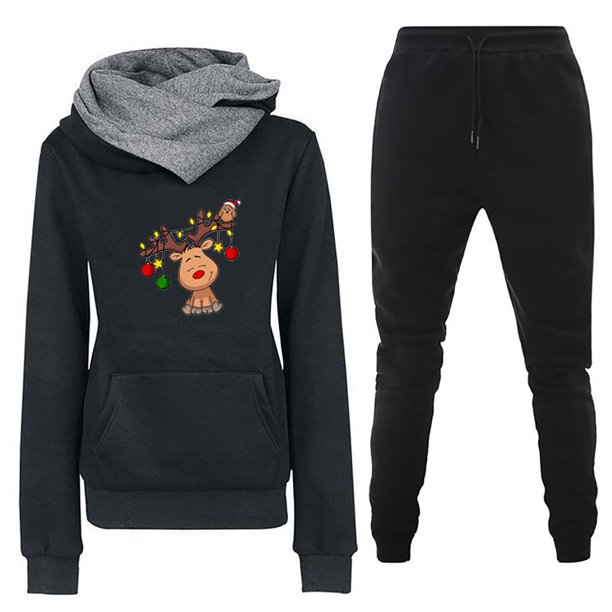 Puntoco Conjunto de dos piezas de suéter y pantalones estampados de manga larga con capucha y cuello redondo para mujer Puntoco Puntoco-4547