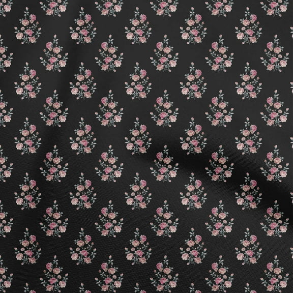 oneOone Polyester Spandex Black Fabric Floral Fabric For Sewing Printed Craft Fabric By The Yard 56 Inch Wide