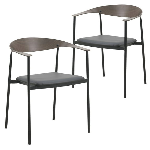 LeisureMod Dining Chair Upholstered in Leather with Stainless Steel Frame and Legs for Modern Home and Kitchen Set of 2 Kora Collection in Brown/Black