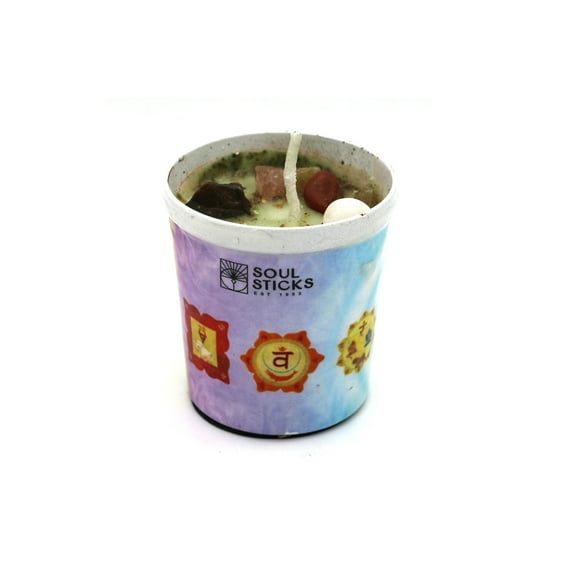 Soul Sticks 7 Chakras Highly Scented Votive Candle 2.3oz with Crystals and Smudge Herbs
