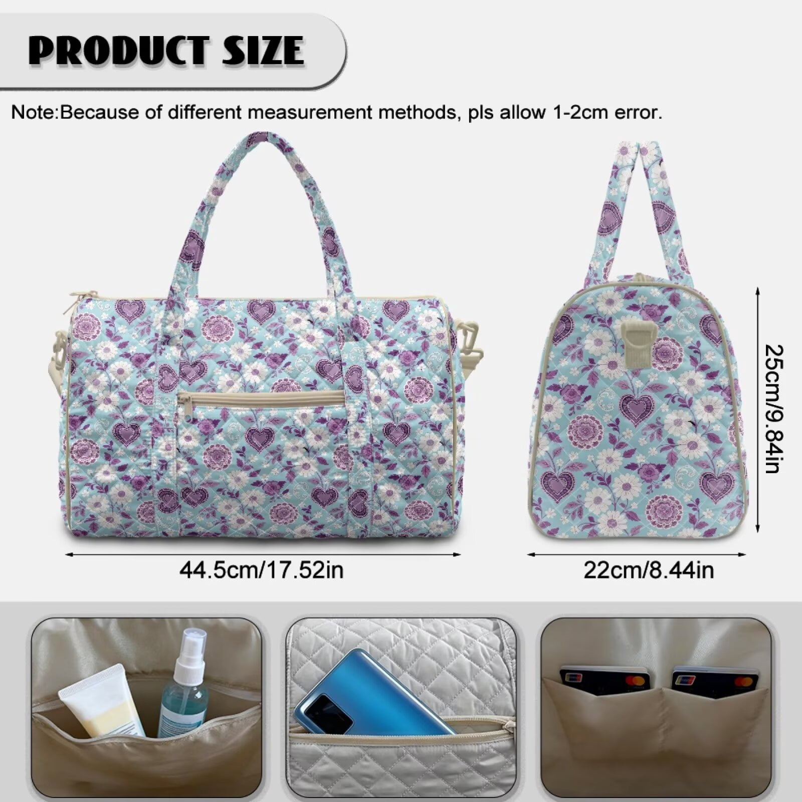 Chririnla Trendy Athletic Bag Versatile Weekender Overnight Luggage with Airline Approved Carry On Size & Shoulder Strap Dual, Blue & Purple Hearts Pattern