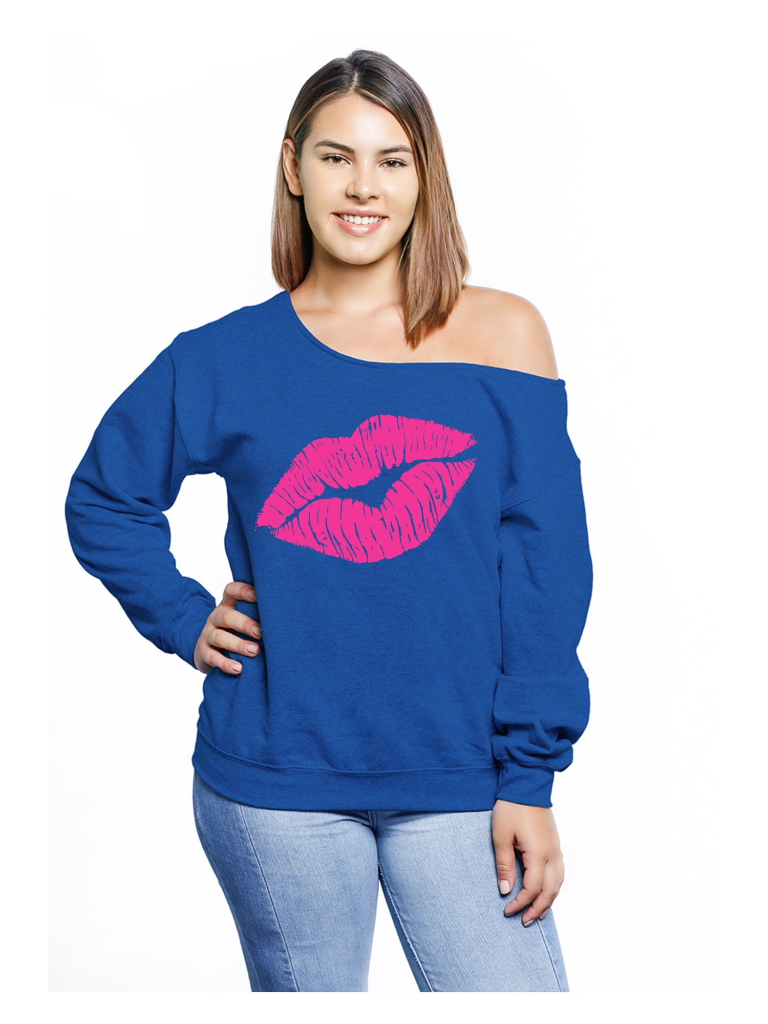 off the shoulder lips sweatshirt