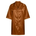 thumbnail image 4 of VgaVtl Brown Sleepshirt for Women Plus Size Elbow-Length Night Shirts for Women Sleepwear Silk Button Down Plain Nightgowns, 4 of 5