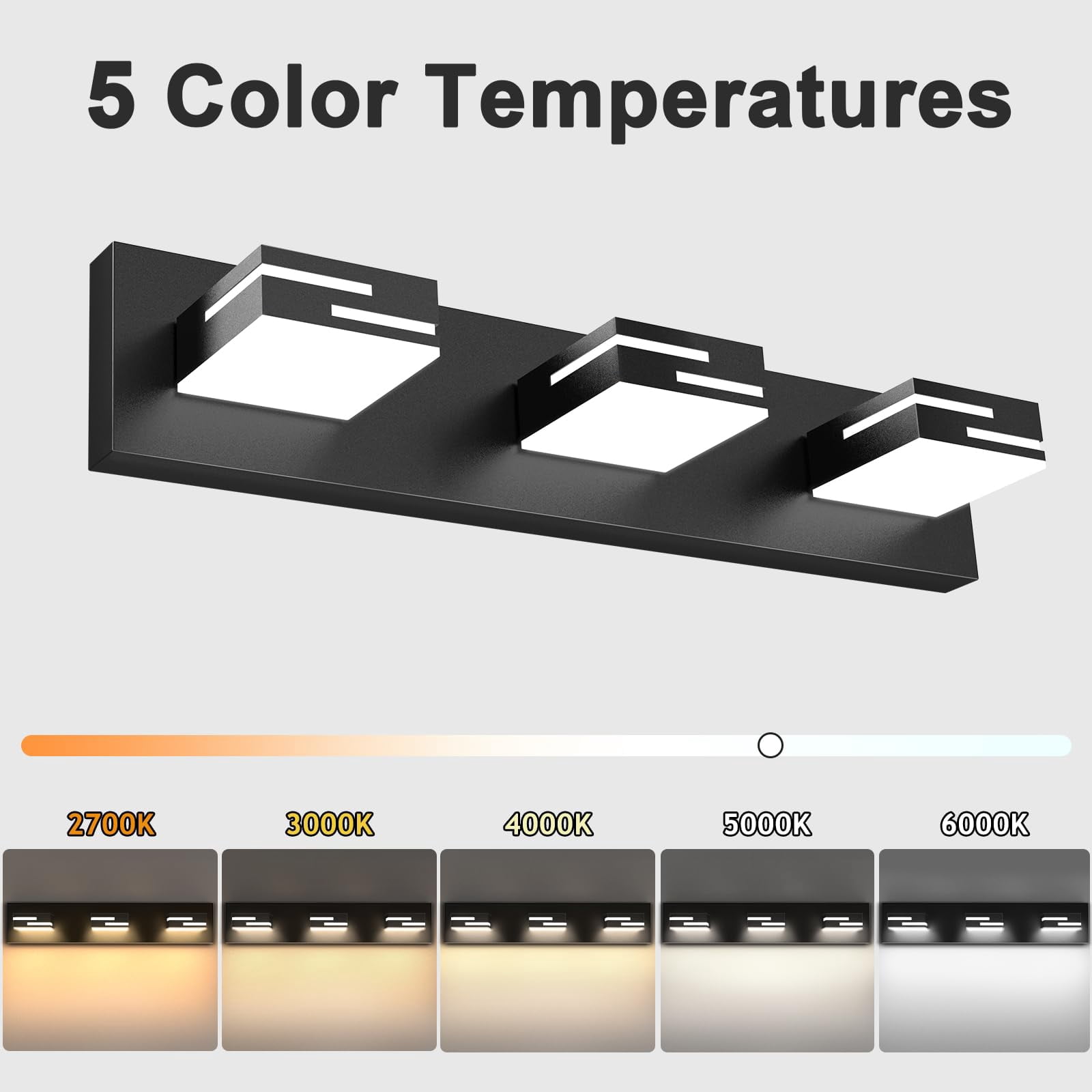 Led Modern Bathroom Vanity Light Fixtures 3-light 22-inch 5cct Dimmable Matte Black Lights For Lighting Over Mirror  With 360° Rotatable Acrylic Heads