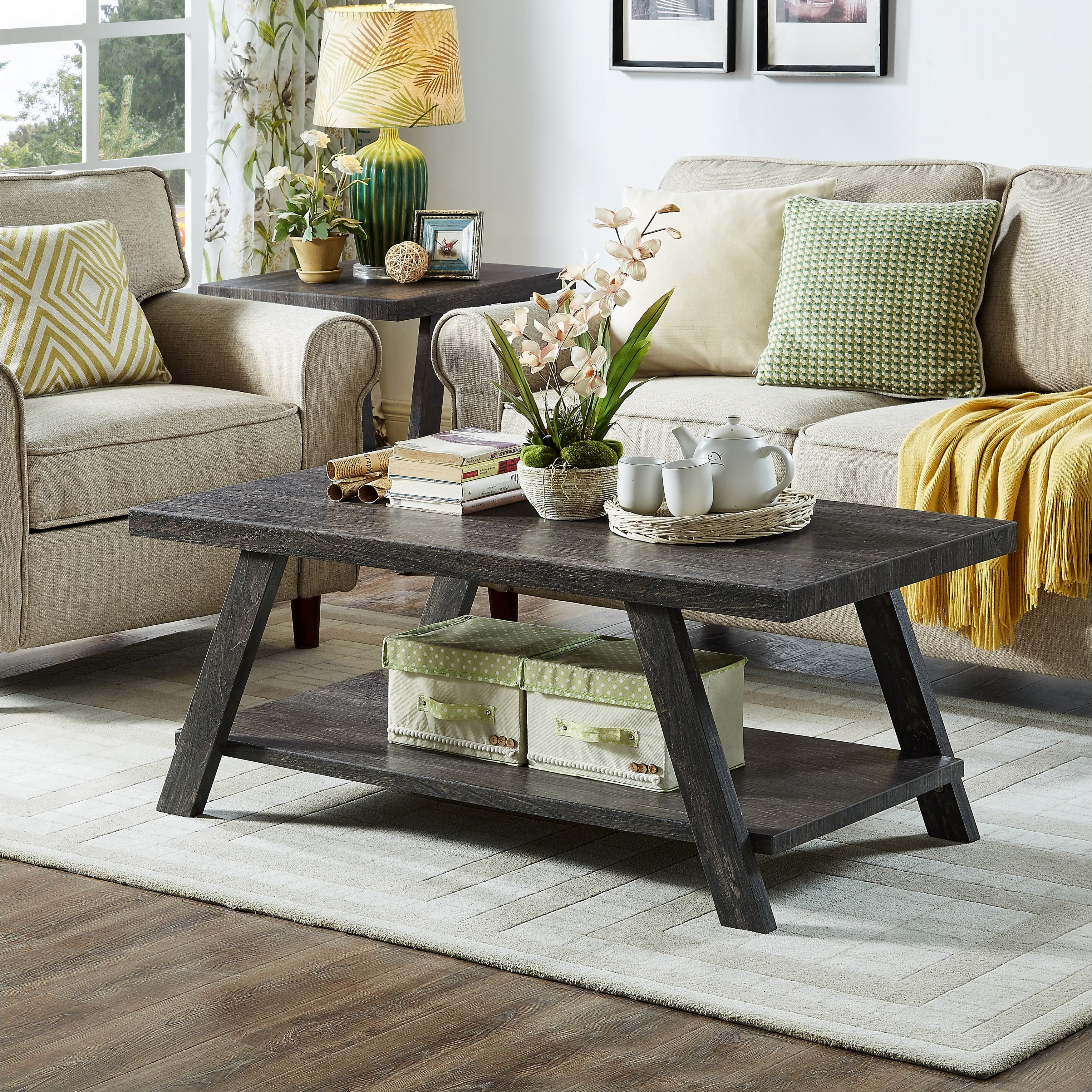 Athens 3-Piece Contemporary Wood Shelf Coffee Table Set