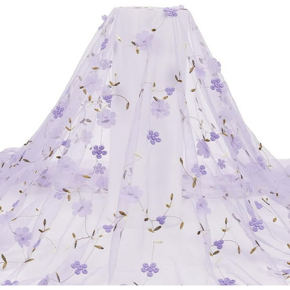 1Pc Flower Pattern Milk Fiber Mesh Fabric Dress Accessories Lilac 1300~1600mm 2 yards/pc