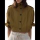 thumbnail image 3 of Chaqueta Plisada de Larga con Cuello y Botones para Mujer, Gabardina Corta Informal para y Otoño. Color Oliva M, 3 of 9