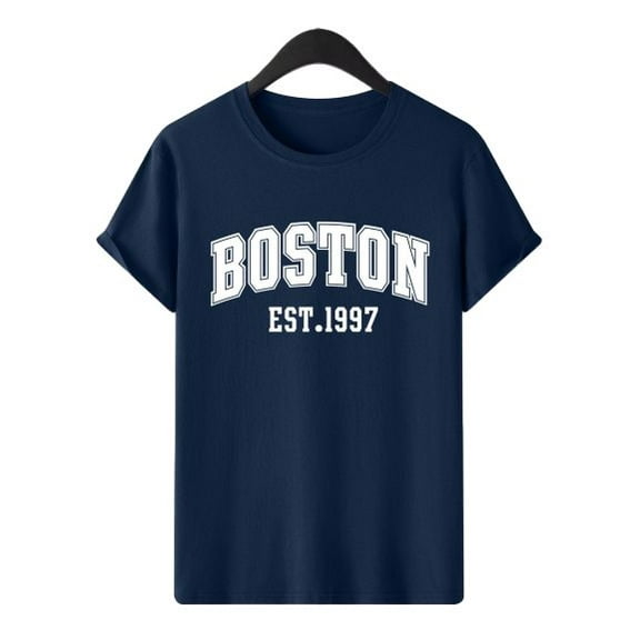 Boston Est. 1997 Graphic Men's T-Shirt - 100% Cotton, Casual Crew Neck, Short Sleeve (Navy Blue,S-2XL)