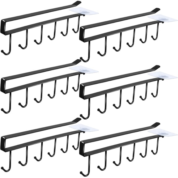 6Pcs Mug Hooks Under Cabinet,Adhesive Coffee Cups Holder Hanger no Drilling,Mug Hanger Under Shelf,Under Cabinet Mug Holder with 6 Mug Hooks for Kitchen Cabinet Shelf (Black)