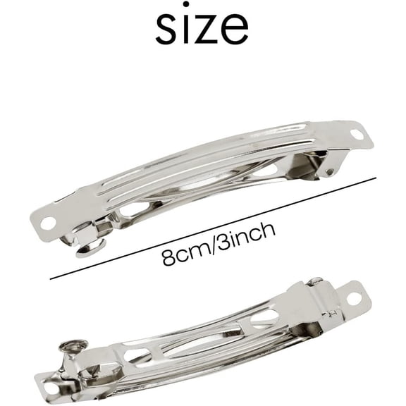50 Pack 8cm/3 Inch Silver DIY Metal French Barrettes - Plain Base Snap Hair Clips for Bow Making