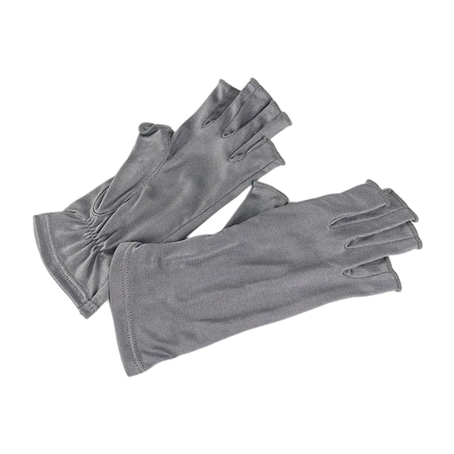 Guantes de seda para mujer, de medio dedo, con protección solar UV, antideslizantes, transpirables y elásticos. Gris