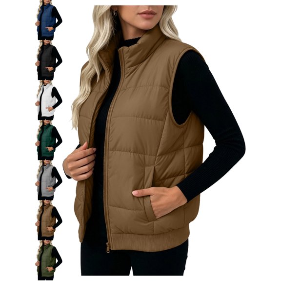 Padded Vest for Women Stand Collar Zip Up Sleeveless Warm Everyday Vest