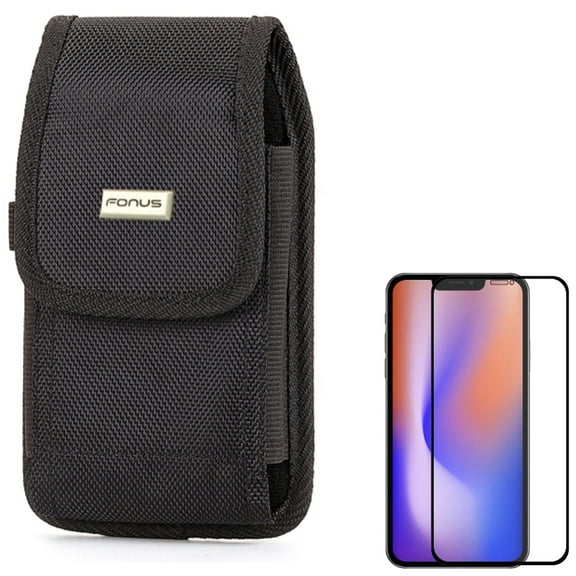 Screen Protector & Case Belt Clip for iPhone 13/Pro - Combo with Anti-Glare Tempered Glass Matte 3D & Rugged Holster Canvas Cover