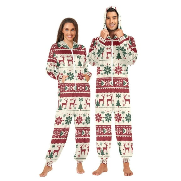 joogoo Christmas Tree Elk Ethnic Unisex Adults Onesies Pajamas Jumpsuits L