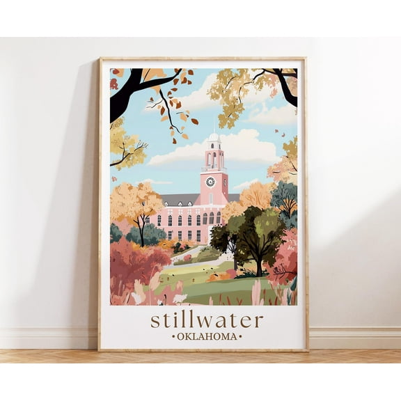369 Prints stillwater Oklahoma Art Print, Oklahoma State University Poster, Illustrated College Town Decor UNFRAMED, 24x36