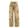 thumbnail image 4 of LEAVINGSUO Straight Leg Cargo Jeans Trousers for Women Fashion High Waisted Pockets Solid Color Button Zipper Casual Denim Pants Khaki XL, 4 of 7