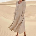 thumbnail image 2 of TAIAOJING Women's Long Sleeve Dresses For 2022 Fashion Casual Solid Cotton Linen With Pocket Loose Maxi Fall Clothes Dress Vestido De Mujer, 2 of 5