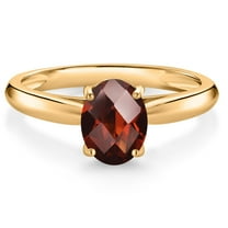 Gem Stone King 10K Yellow Gold Red Garnet Solitaire Engagement Ring for Women (1.53 Cttw, Oval Checkerboard 8X6MM, Gemstone January Birthstone, Available in Size 5, 6, 7, 8, 9)