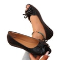 thumbnail image 4 of Black Womens Peep Toe Bow Flats Faux Leather Slip On Casual Shoes Soft Sole Comfortable Footwear for office and Daily Wear Size 8.5, 4 of 9