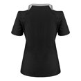 thumbnail image 4 of Women's Summer Tops V Neck Cold Shoulder Sequin Short Sleeve Shirts Summer Casual Flower Printed Loose Blouses (2XL, Black 3), 4 of 5