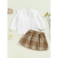 thumbnail image 4 of Musuos Kid Girls 2Pcs Fall Skirt Set 1-5 Years Long Sleeve Ruffle Collar Bow Tops + Plaid Skirt Set Toddler Baby Cute Clothes, 4 of 9