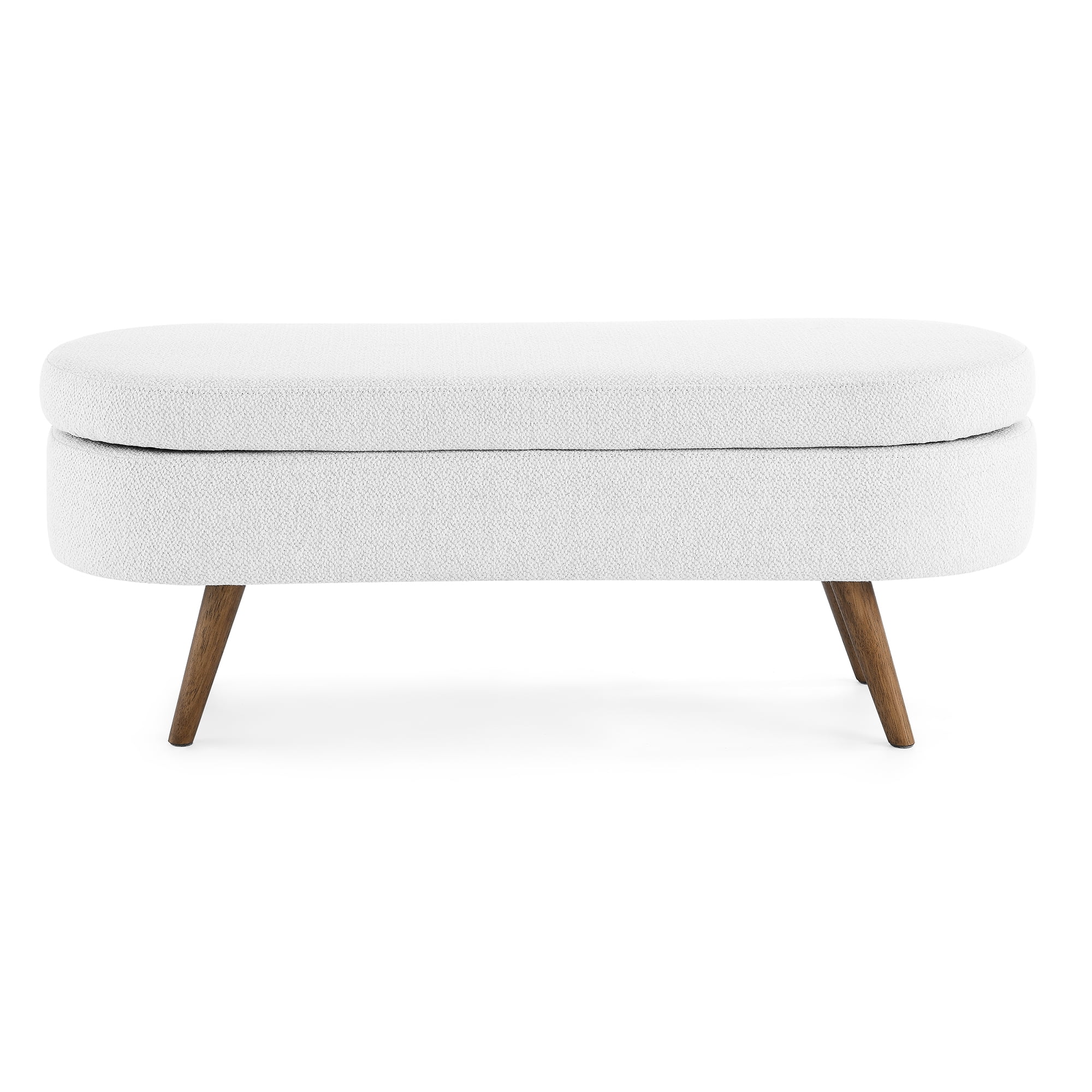 Ottoman Oval Storage Bench, Rubber Wood Legs, White (43.5"x16"x16")