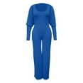 thumbnail image 5 of Women's Deep V Neck Long Sleeve Jumpsuit - High Stretch Ribbed Polyester for Casual/Outdoor Wear, 5 of 8