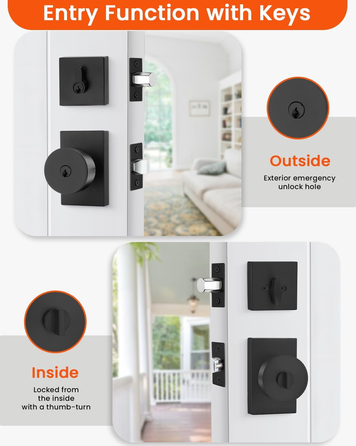 Black Door Knob with Deadbolt, Zinc Alloy Matte Black Exterior Door Lock Set, Heavy Duty Front Door Knob and Deadbolt Set with Lock and Key, Reversible Modern Secure Entry Hardware (2 Pack)