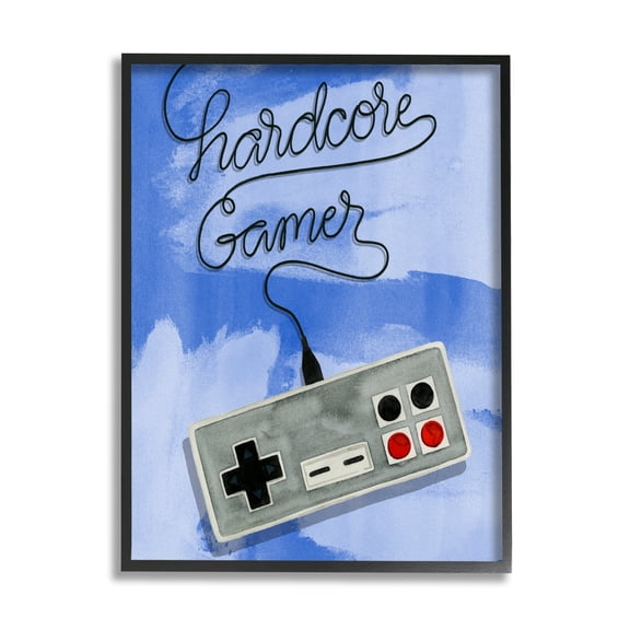 Stupell Industries Hardcore Gamer Blue Controller Art for Kids Painting Black Framed Art Print Wall Art