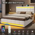 thumbnail image 3 of Afuhokles Queen Bed Frame with LED Lights Leather Platform Bed with Storage Drawers and Charging Station, White, 3 of 8