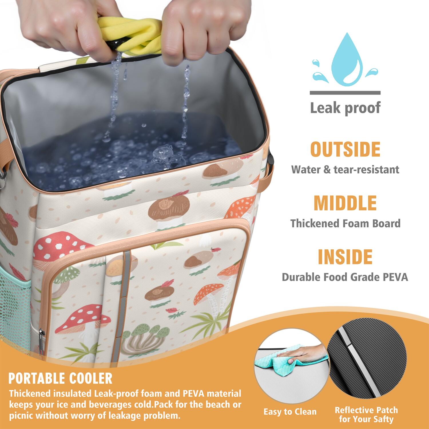 Insulated Lunch Box Cooler Backpack Mushroom Lunch Backpack Leak Proof Travel Camping Lunch Backpack Outdoor Cutlery Backpack for Anglers Family Travelers