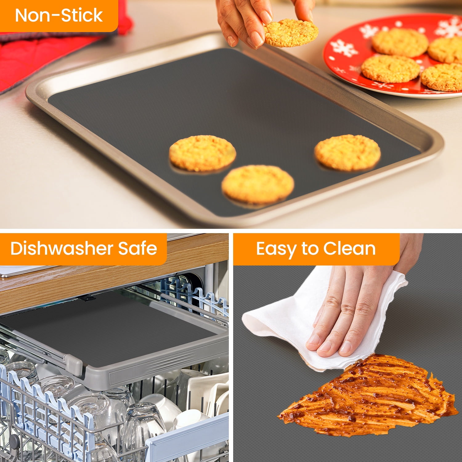 Silicone Baking Mat Roll - Non Stick, Heat Resistant Pastry Mat for Macarons, Bread, Cookies | Kitchen Countertop Protector | Dough Rolling Mat Gray