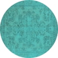 thumbnail image 1 of Ahgly Company Machine Washable Indoor Round Oriental Turquoise Blue Industrial Area Rugs, 4' Round, 1 of 4