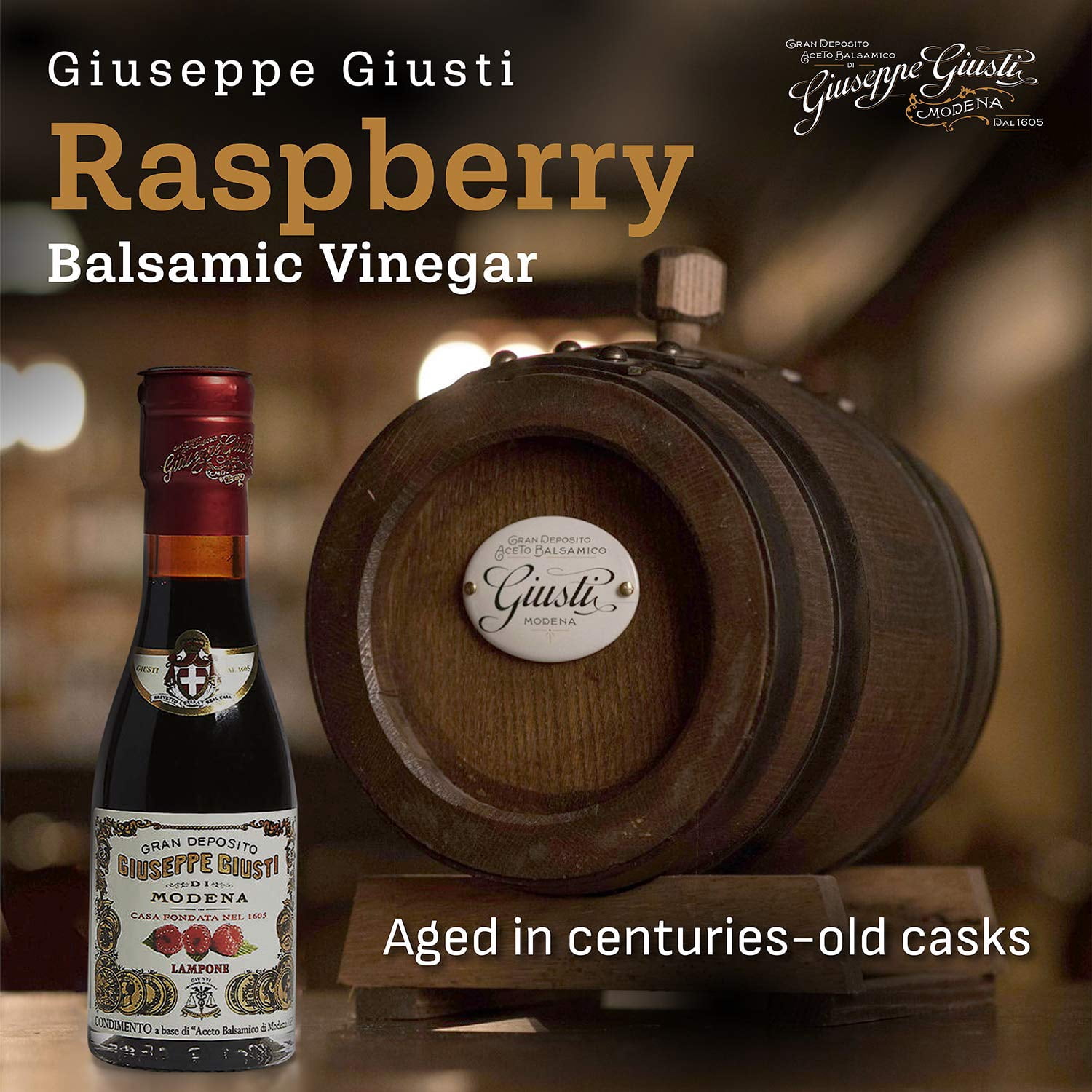 Giusti Raspberry Balsamic Vinegar-Based Condiment from Modena Italy – Made with Premium Italian Aceto Balsamico with Natural Raspberry Infusion for Salads & Drizzling – 3.38 fl oz (100 ml) - Pack of