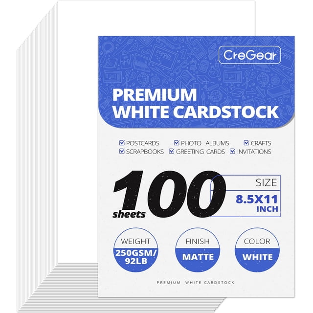 Cartulina CREGEAR 100 hojas blancas, 8,5 x 11, 250 g/sm/92 libras