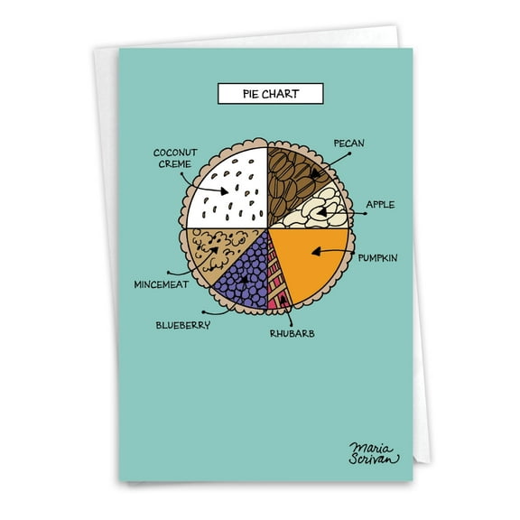 NobleWorks Funny Thanksgiving Paper Card with 5 x 7 Inch Envelope (1 Card) Pie Chart C10162TGG