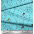 thumbnail image 3 of Soimoi Blue Cotton Poplin Fabric Branch & Flycatcher Bird Printed Fabric 1 Yard 42 Inch Wide, 3 of 3