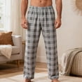 thumbnail image 2 of BUWTTED Mens Cotton Pajama Pants Lightweight Lounge Sleep Plaid Bottoms with Pockets, 2 of 4