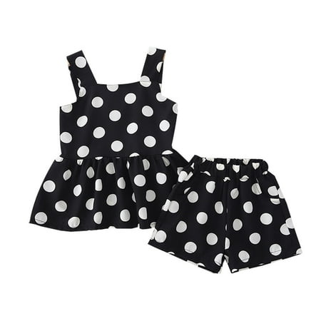 

Dot Shorts Girls Suspenders Toddler Kids Tee Outfits Tops Baby Dress Polka Print Girls Outfits&Set