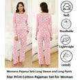 thumbnail image 4 of Womens Cotton Pajama Sets with Long Sleeves and Long Pants 2pcs Round Neck Sleepwear Sets for Women Soft Loungewear Set with Pockets Cute Star Print Women Nightwear Sets, S-XXL, 4 of 10