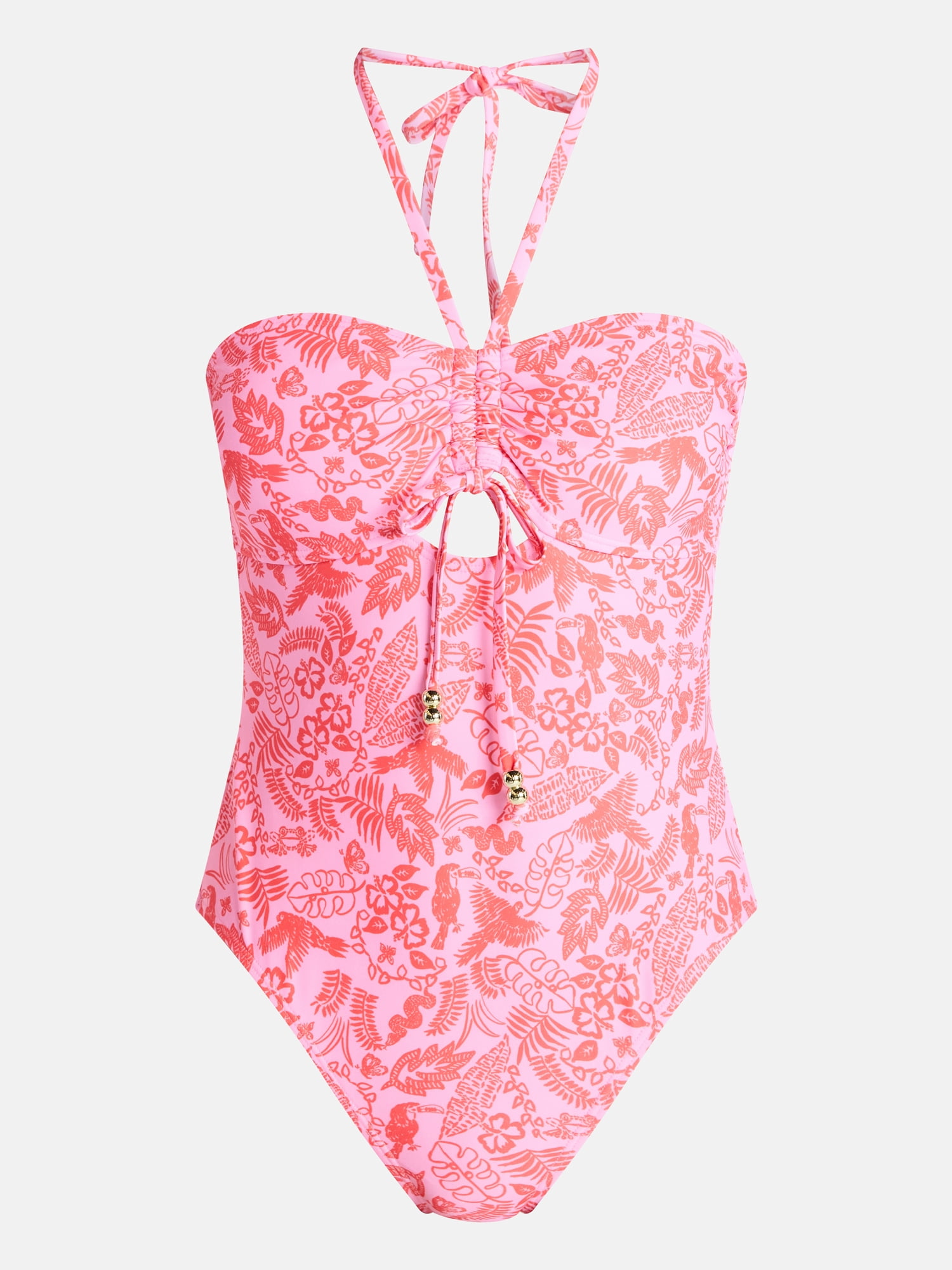 No Boundaries Halter Bandeau One Piece Swimsuit, Women's XXS-XXL