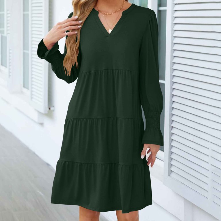 Modest Dress Women's Summer Comfort Fashion Fold Solid Color Long Sleeve Round-Neck Dress Dresses for Women Clubwear S-148 Green L - Walmart.com Modest Dress Women's Summer Comfort Fashion Fold Solid Color Long Sleeve Round-Neck Dress Dresses for Women Clubwear S-148 Green L - Walmart.com